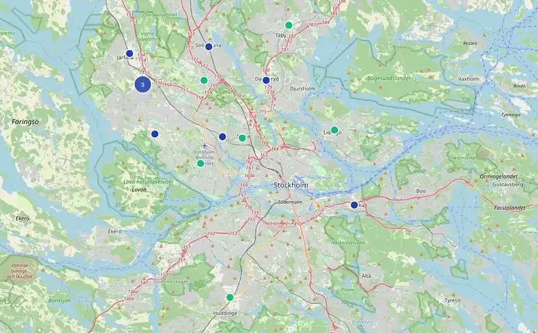 En lista med slutförda trädgårdsuppdrag på olika adresser i Stockholm.